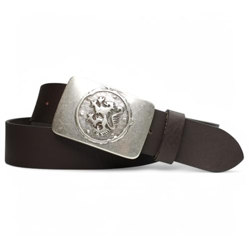 FRONHOFER Trachtengürtel mit bayerischer Gürtelschnalle in Altsilber, 4 cm 18530, Größe:Körperumfang 100 cm/Gesamtlänge 115 cm, Farbe:Dunkelbraun von FRONHOFER