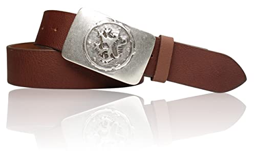 FRONHOFER Trachtengürtel mit bayerischer Gürtelschnalle in Altsilber, 4 cm 18530, Größe:Körperumfang 105 cm/Gesamtlänge 120 cm, Farbe:Cognac von FRONHOFER