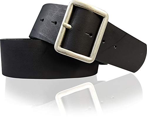 FRONHOFER breiter Gürtel Damen 4,7 cm echt Ledergürtel mit rechteckiger Schnalle mattsilbern, 18662, Größe:Körperumfang 105 cm/Gesamtlänge 120 cm, Farbe:Schwarz von FRONHOFER