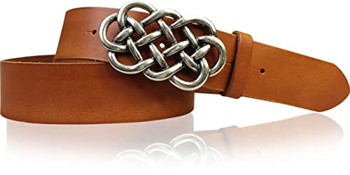FRONHOFER keltischer Gürtel Damen 4 cm echt Leder keltische Gürtelschnalle silber Ledergürtel, 18220, Größe:Körperumfang 100 cm/Gesamtlänge 115 cm, Farbe:Cognac von FRONHOFER