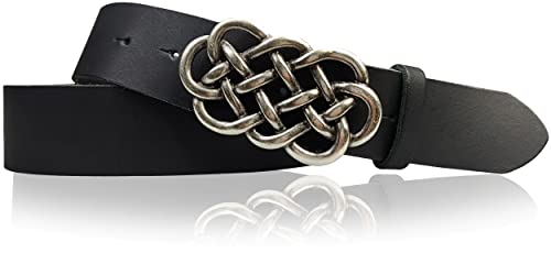 FRONHOFER keltischer Gürtel Damen 4 cm echt Leder keltische Gürtelschnalle silber Ledergürtel, 18220, Größe:Körperumfang 90 cm/Gesamtlänge 105 cm, Farbe:Schwarz von FRONHOFER