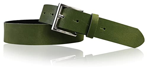 FRONHOFER klassischer Gürtel 4 cm, Leder, silbern glänzende Gürtelschnalle, 18010, Größe:Körperumfang 85 cm/Gesamtlänge 100 cm, Farbe:Khaki von FRONHOFER