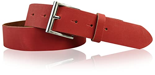 FRONHOFER klassischer Gürtel 4 cm, Leder, silbern glänzende Gürtelschnalle, 18010, Größe:Körperumfang 90 cm/Gesamtlänge 105 cm, Farbe:Rot von FRONHOFER