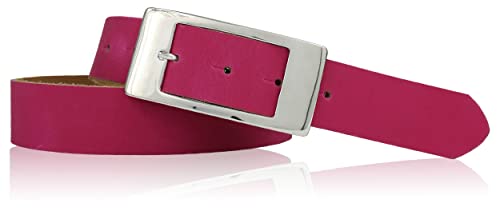 FRONHOFER klassischer Gürtel Damen Echtledergürtel ca 3,5 cm Dornschließe rechteckig matt silberfarbig, 18263, Größe:Körperumfang 100 cm/Gesamtlänge 115 cm, Farbe:Pink von FRONHOFER