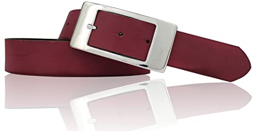 FRONHOFER klassischer Gürtel Damen Echtledergürtel ca 3,5 cm Dornschließe rechteckig matt silberfarbig, 18263, Größe:Körperumfang 115 cm/Gesamtlänge 130 cm, Farbe:Bordeaux von FRONHOFER