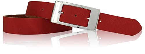 FRONHOFER klassischer Gürtel Damen Echtledergürtel ca 3,5 cm Dornschließe rechteckig matt silberfarbig, 18263, Größe:Körperumfang 125 cm/Gesamtlänge 140 cm, Farbe:Rot von FRONHOFER