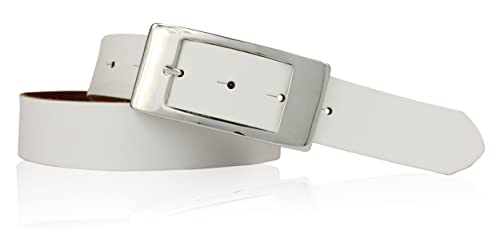 FRONHOFER klassischer Gürtel Damen Echtledergürtel ca 3,5 cm Dornschließe rechteckig matt silberfarbig, 18263, Größe:Körperumfang 125 cm/Gesamtlänge 140 cm, Farbe:Weiß von FRONHOFER