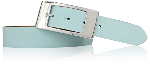 FRONHOFER klassischer Gürtel Damen Echtledergürtel ca 3,5 cm Dornschließe rechteckig matt silberfarbig, 18263, Größe:Körperumfang 85 cm/Gesamtlänge 100 cm, Farbe:Aqua von FRONHOFER