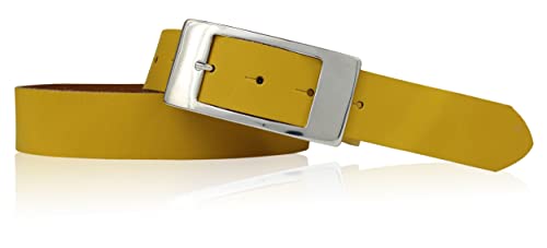 FRONHOFER klassischer Gürtel Damen Echtledergürtel ca 3,5 cm Dornschließe rechteckig matt silberfarbig, 18263, Größe:Körperumfang 85 cm/Gesamtlänge 100 cm, Farbe:Curry von FRONHOFER