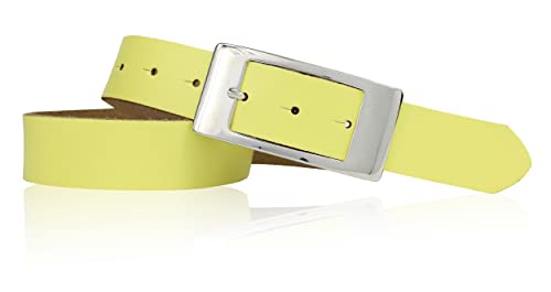FRONHOFER klassischer Gürtel Damen Echtledergürtel ca 3,5 cm Dornschließe rechteckig matt silberfarbig, 18263, Größe:Körperumfang 90 cm/Gesamtlänge 105 cm, Farbe:Lemon von FRONHOFER