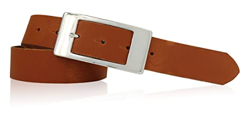 FRONHOFER klassischer Gürtel Damen Echtledergürtel ca 3,5 cm Dornschließe rechteckig matt silberfarbig, 18263, Größe:Körperumfang 95 cm/Gesamtlänge 110 cm, Farbe:Cognac von FRONHOFER