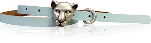 FRONHOFER schmaler Damengürtel, Katzenkopf Tiger Gürtelschnalle Straß, 1,5 cm, 18687, Größe:Körperumfang 90 cm/Gesamtlänge 105 cm, Farbe:Aqua von FRONHOFER