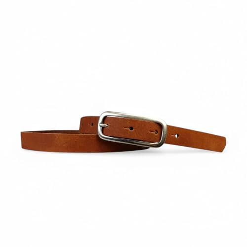 FRONHOFER schmaler Gürtel Damen 2 cm mit schmaler länglicher Gürtelschnalle in Silber, 18646, Größe:Körperumfang 85 cm/Gesamtlänge 100 cm, Farbe:Cognac von FRONHOFER