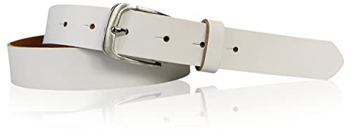 FRONHOFER schmaler Gürtel Damen 3 cm mit schöner silbern glänzender Schnalle, Jeansgürtel, 18723, Größe:Körperumfang 85 cm/Gesamtlänge 100 cm, Farbe:Weiß von FRONHOFER