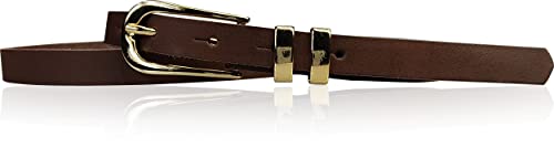 FRONHOFER schmaler Gürtel Damen Echtleder ca. 1,8 cm Schnalle + Schlaufen vergoldet Metall, 18382, Größe:Körperumfang 85 cm/Gesamtlänge 100 cm, Farbe:Braun von FRONHOFER