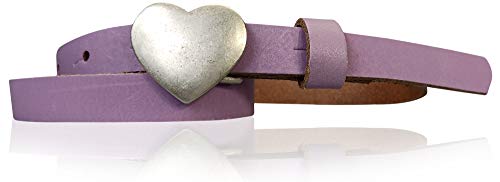 FRONHOFER süßer Kindergürtel mit silberner Herz Schnalle, plastikfrei, 1,5 cm schmal, 18644, Größe:Körperumfang 55 cm/Gesamtlänge 70 cm, Farbe:Lavendel von FRONHOFER