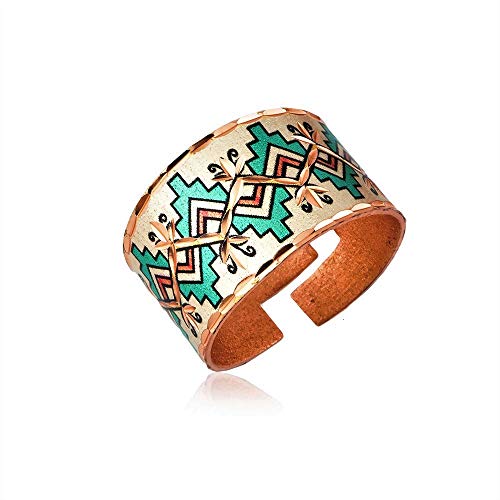 COPPER REFLECTIONS Art-Deco-Ring der amerikanischen Ureinwohner, geometrisches Motiv von überkreuzten Zick-Zack-Linien, Farben: Rot, Silber und Saphir, Geometrischer Schmuck - Kupfer handgefertigt von FRONT LINE JEWELRY