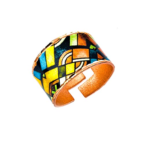 FRONT LINE JEWELRY Kupfer Manschettenringe Unisex Art Deco Ringe Handgemachte Ringe Bunte Ringe Breite Manschettenringe von FRONT LINE JEWELRY