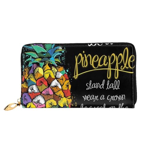 Bunte Frucht Ananas Lange Kupplung Brieftasche Leder Geldbörsen Kupplung Leder Brieftaschen Mode Leder Geldtasche Lange Bifold Leder Billfold, Schwarz , Einheitsgröße von FROON