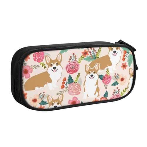 Corgi Stifteetui mit Blumenmuster, großes Fassungsvermögen, großes Fassungsvermögen, Federmäppchen für Studenten, Schreibwaren-Tasche, Stiftebox, Schreibtisch-Organizer mit glattem Reißverschluss, von FROON