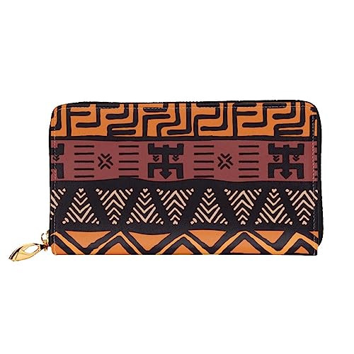 FROON Afrikanische Schlamm Tuch Tribal Lange Kupplung Brieftasche Leder Geldbörsen Kupplung Leder Geldbörsen Mode Leder Geldtasche Lange Bifold Leder Billfold, Schwarz , Einheitsgröße von FROON