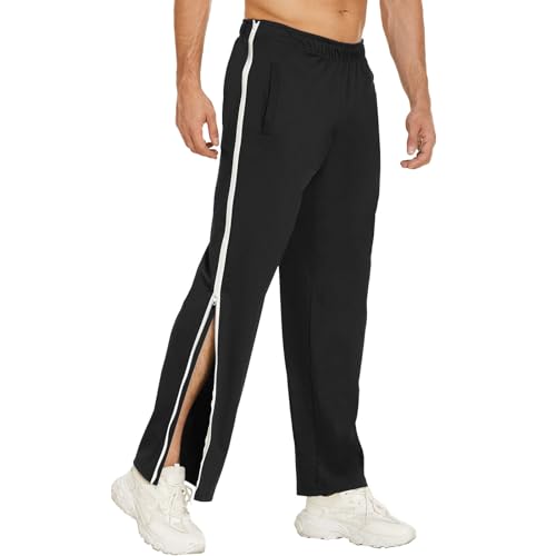 BeerMmay Breite Jogginghose Herren mit Seitlichem Reissverschluss Breite Sporthose Reha Hose Herren Seitlich Zu öffnen Abreißhose Freizeithose Locker Lässig Trainingshose mit Tasche von BeerMmay