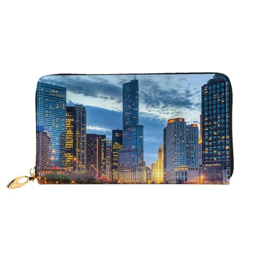 FROON Chicago Illinois USA Lange Clutch Geldbörse Leder Geldbörsen Clutch Leder Geldbörsen Mode Leder Geldtasche Lange Bifold Leder Billfold, Schwarz , Einheitsgröße von FROON