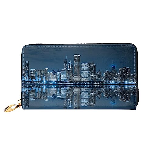 FROON Chicago Reflected Long Clutch Wallet Leather Purses Clutch Leather Wallets Fashion Leather Moneybag Long Bifold Leather Billfold, Schwarz , Einheitsgröße von FROON