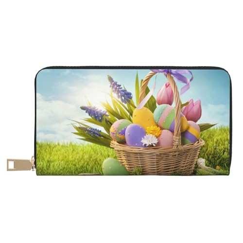 FROON Easter Eggs Long Faux Leather Clutch Chic Stylish Women's Wallets for Modern Women Large Capacity Card Holder and Organizer Pockets Durable Purse Handbag for Everyday Travel, weiß, Einheitsgröße von FROON