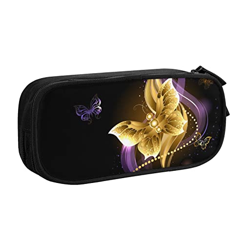 FROON Federmäppchen für Schule, Bürobedarf, goldfarbene Schmetterlinge, großes Fassungsvermögen, Federmäppchen für Studenten, Schreibwaren-Tasche, Stiftebox, Schreibtisch-Organizer mit glattem von FROON