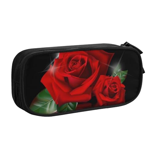 FROON Federmäppchen für Schule, Bürobedarf, rote Rosen, großes Fassungsvermögen, Federmäppchen für Studenten, Schreibwaren-Tasche, Schreibtisch-Organizer mit glattem Reißverschluss, tragbarer von FROON