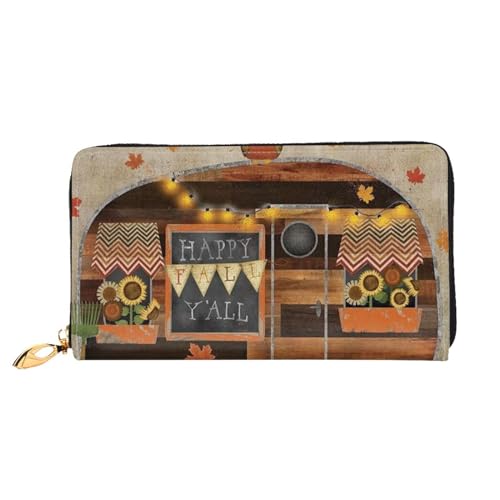 FROON Happy Fall Camper Lange Clutch Geldbörse Leder Geldbörsen Clutch Leder Geldbörsen Mode Leder Geldtasche Lange Bifold Leder Billfold, Schwarz , Einheitsgröße von FROON