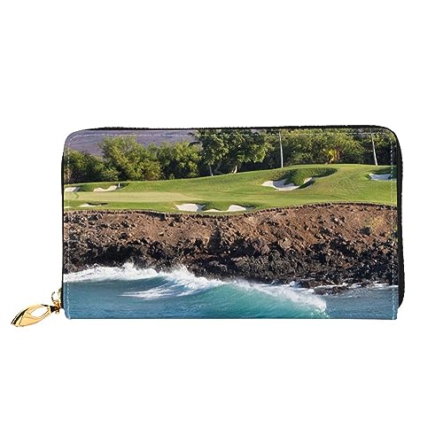 FROON Hawaii Strand Golfplatz Lange Clutch Geldbörse Leder Geldbörsen Clutch Leder Geldbörsen Mode Leder Geldtasche Lange Bifold Leder Billfold, Schwarz , Einheitsgröße von FROON