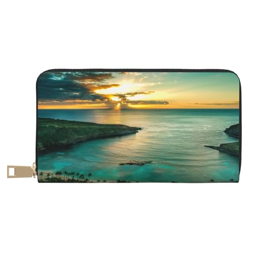 FROON Hawaiian Seaside Sunset Long Faux Leather Clutch Chic Stylish Women's Wallets for Modern Women Large Capacity Card Holder and Organizer Pockets Durable Purse Handbag for Everyday Travel, weiß, von FROON