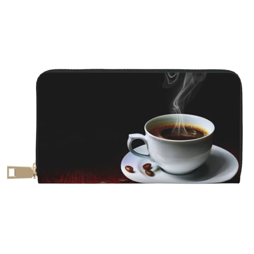 FROON Hot Coffee with Coffee Bean Long Faux Leather Clutch Chic Stylish Women's Wallets for Modern Women Large Capacity Card Holder and Organizer Pockets Durable Purse Handbag for Everyday Travel, von FROON
