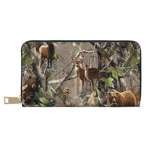 FROON Jagd Hirsch Bär Elch Lange Kunstleder Clutch Chic Stilvolle Damen Geldbörsen für moderne Frauen Große Kapazität Kartenhalter und Organizer-Taschen Langlebige Geldbörse Handtasche für den von FROON