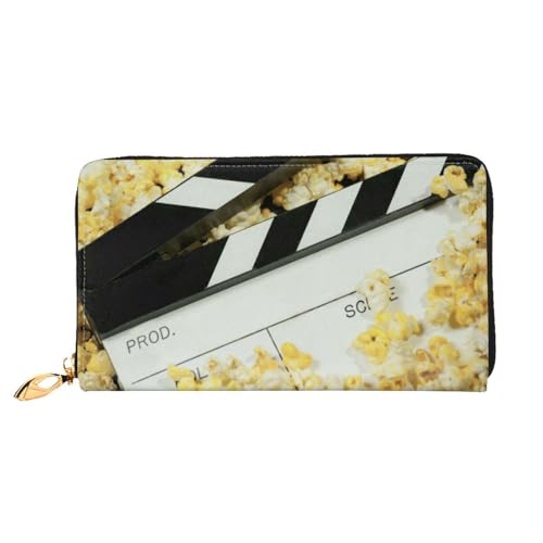 FROON Kino Clapboard und Popcorn Lange Clutch Brieftasche Leder Geldbörsen Clutch Leder Geldbörsen Mode Leder Geldtasche Lange Bifold Leder Billfold, Schwarz , Einheitsgröße von FROON