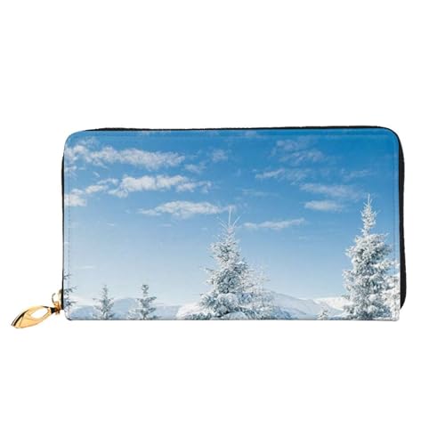 FROON Lange Handgeldbörse aus Leder, modisch, schneebedeckt, Winterbäume, Geldbörse, Business-Leder, Taschenbuch, Geldtasche für Geschenke, Schwarz , Einheitsgröße von FROON