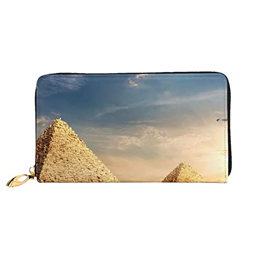 FROON Lange Handheld Leder Geldbörse Mode Ägyptische Pyramide in Wüste Brieftasche Business Leder Pocketbook Geldtasche für Geschenke, Schwarz , Einheitsgröße von FROON