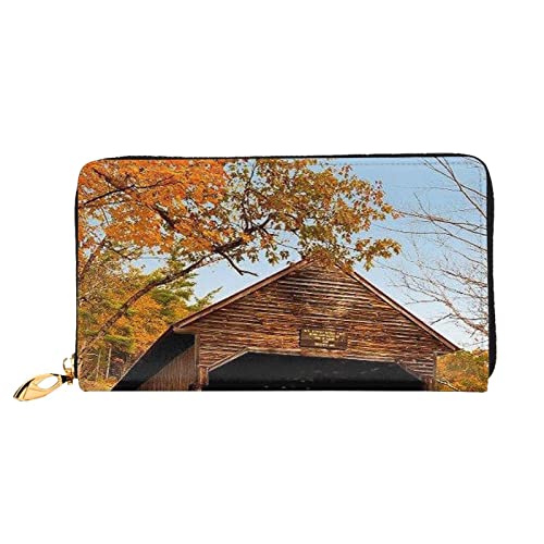 FROON Lange Handheld Leder Geldbörse Mode Albany Covered Bridge Brieftasche Business Leder Pocketbook Geldtasche für Geschenke, Schwarz , Einheitsgröße von FROON