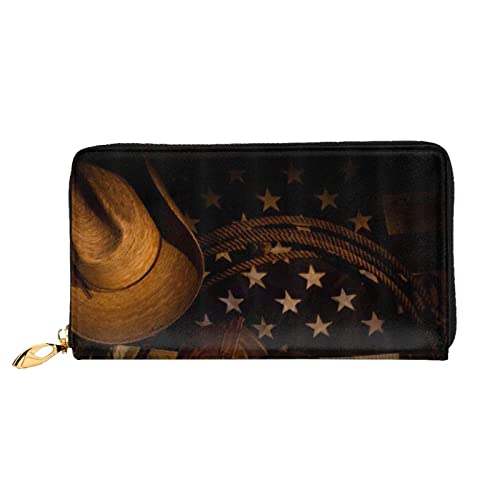 FROON Lange Handheld Leder Geldbörse Mode Amerikanische Flagge mit Cowboystiefel Brieftasche Business Leder Pocketbook Geldtasche für Geschenke, Schwarz , Einheitsgröße von FROON