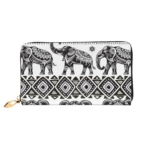 FROON Lange Handheld Leder Geldbörse Mode Bohemian Elefant Muster Brieftasche Business Leder Pocketbook Geldtasche für Geschenke, Schwarz , Einheitsgröße von FROON