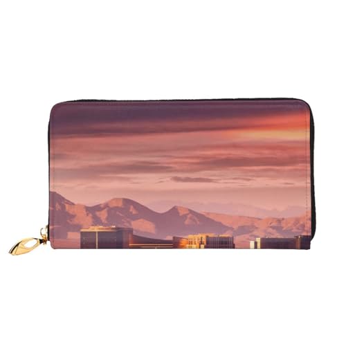 FROON Lange Handheld Leder Geldbörse Mode Las Vegas Sonnenuntergang Brieftasche Business Leder Pocketbook Geldtasche für Geschenke, Schwarz , Einheitsgröße von FROON