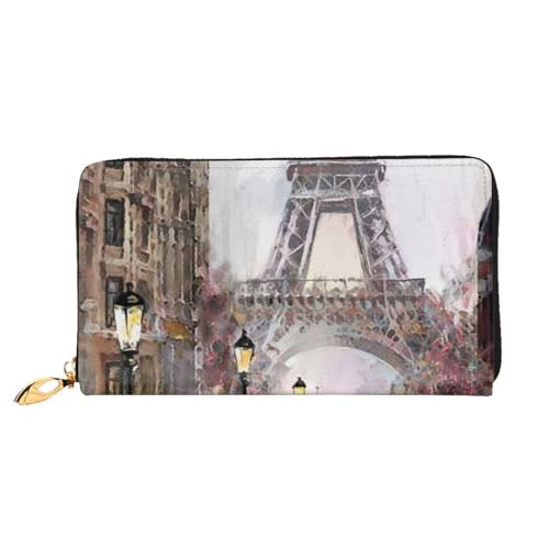 FROON Lange Handheld Leder Geldbörse Mode Rainy Street in Paris Brieftasche Business Leder Pocketbook Geldtasche für Geschenke, Schwarz , Einheitsgröße von FROON