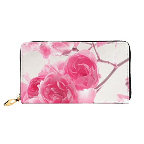 FROON Lange Handheld Leder Geldbörse Mode Rosa Blumen Brieftasche Business Leder Pocketbook Geldtasche für Geschenke, Schwarz , Einheitsgröße von FROON