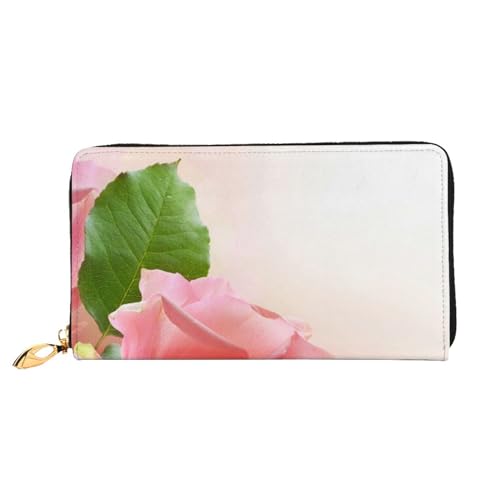 FROON Lange Handheld Leder Geldbörse Mode Rosa Rosen Brieftasche Business Leder Pocketbook Geldtasche für Geschenke, Schwarz , Einheitsgröße von FROON