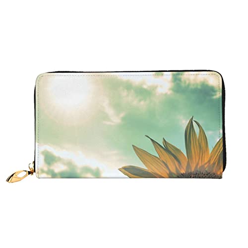 FROON Lange Handheld Leder Geldbörse Mode Schöne Sonnenblume Brieftasche Business Leder Pocketbook Geldtasche für Geschenke, Schwarz , Einheitsgröße von FROON