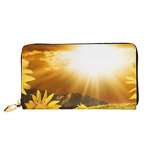 FROON Lange Handheld Leder Geldbörse Mode Sonnenblumen Unter Wolken Brieftasche Business Leder Pocketbook Geldtasche für Geschenke, Schwarz , Einheitsgröße von FROON