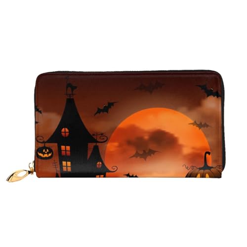 FROON Lange Leder-Geldbörse, modisch, Happy Halloween, Business, Leder, Taschenbuch, Geldtasche für Geschenke, Schwarz , Einheitsgröße von FROON