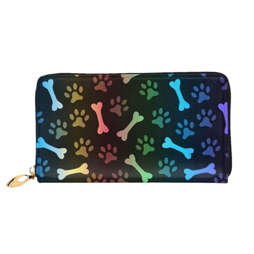 FROON Lange Leder-Geldbörse, modisch, Regenbogenfarben, Hund, Katze, Pfote, Business, Leder, Taschenbuch, Geldtasche für Geschenke, Schwarz , Einheitsgröße von FROON